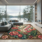Elegant Vintage Crimson Floral Scroll Rug