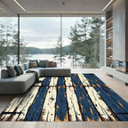 Rustic Navy and Cream Weathered Plank Rug