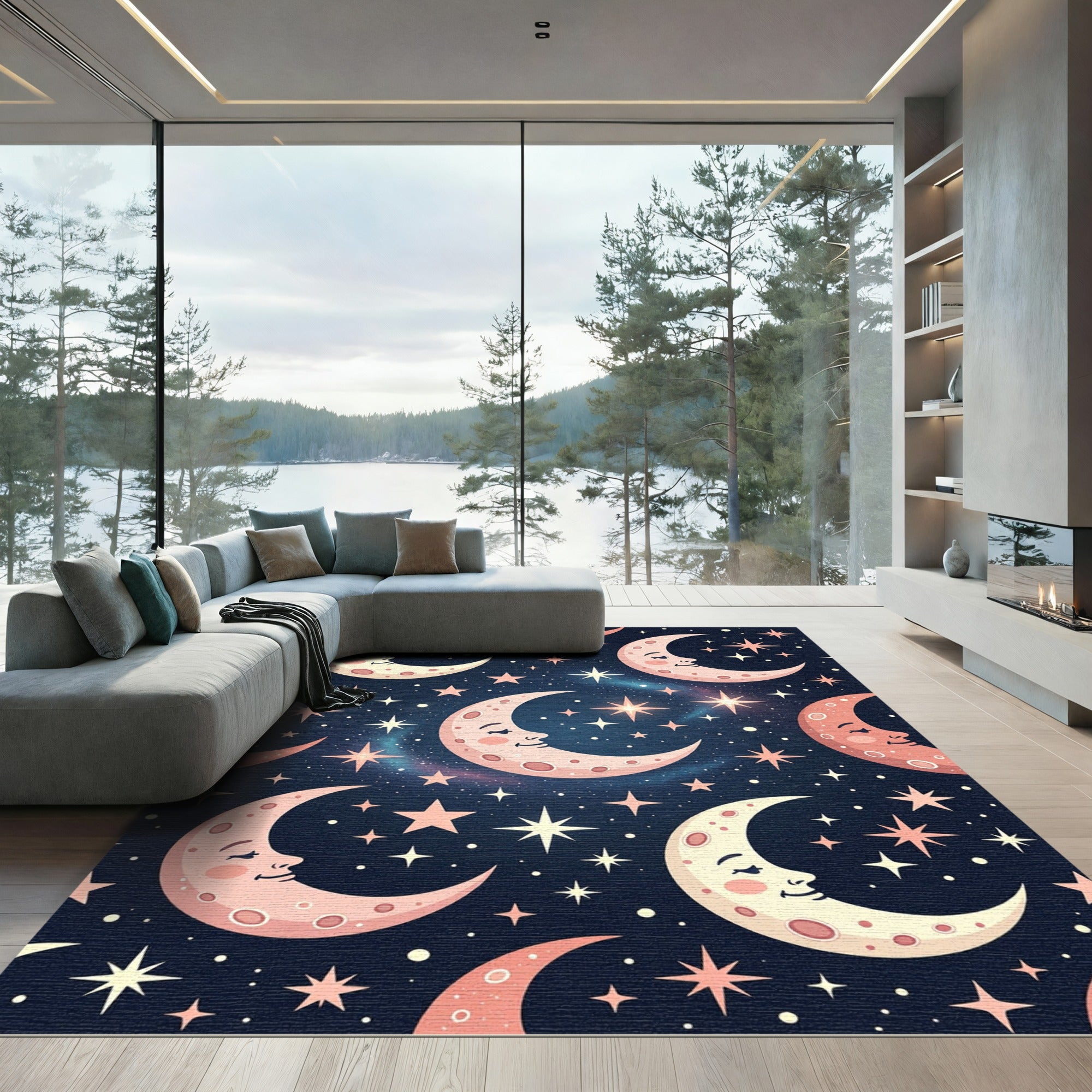 Celestial Moon and Star Night Rug