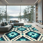 Teal and Navy Geometric Ikat Rug