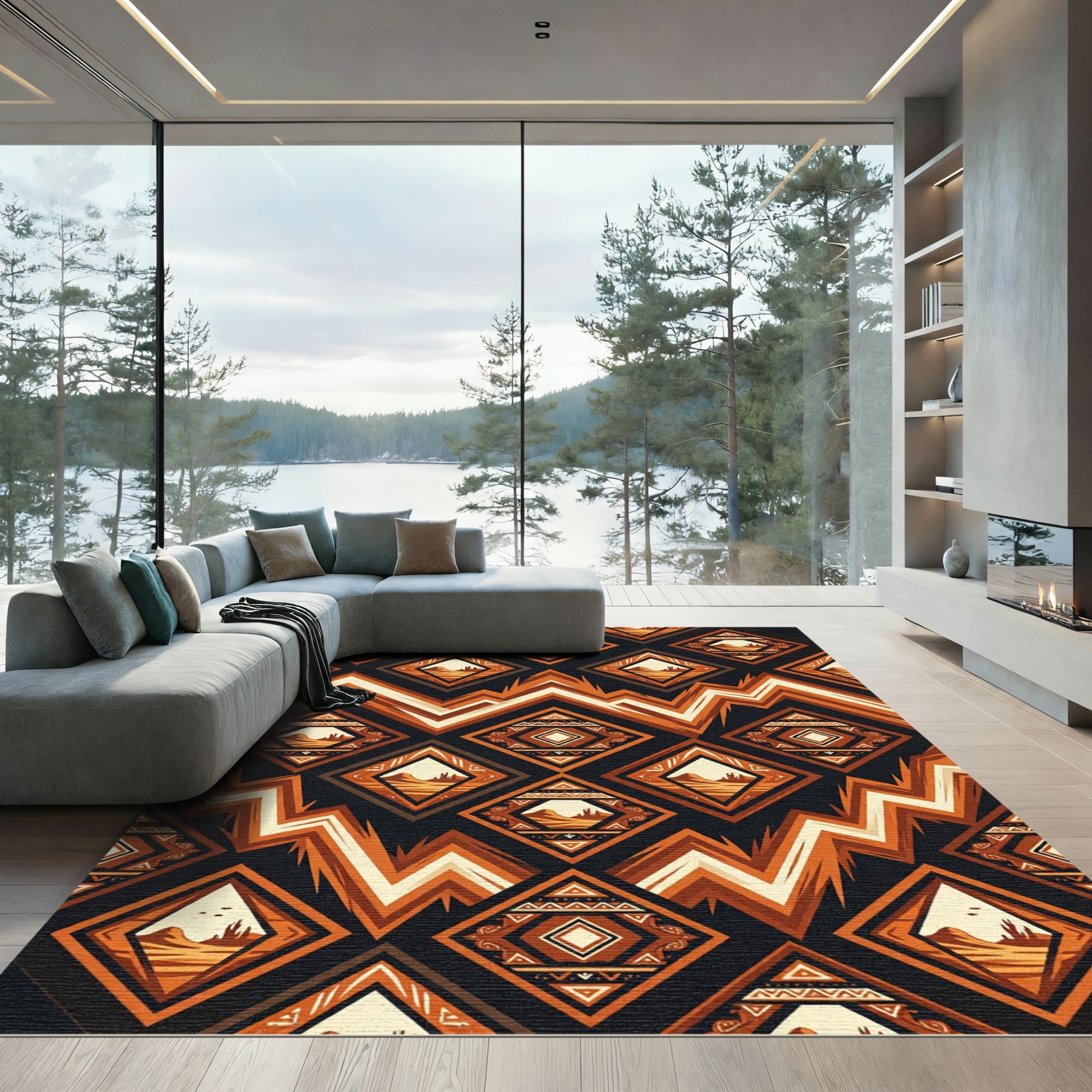 Terracotta Earthy Geometric Desert Diamond Rug
