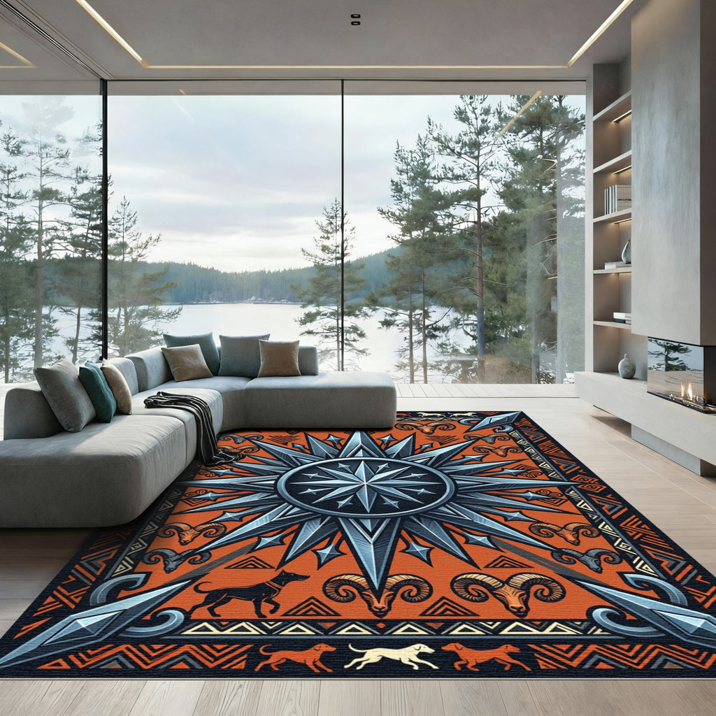 Bold Orange Ram Starburst Rug