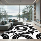 Dynamic Black Swirl Arrow Composition Rug