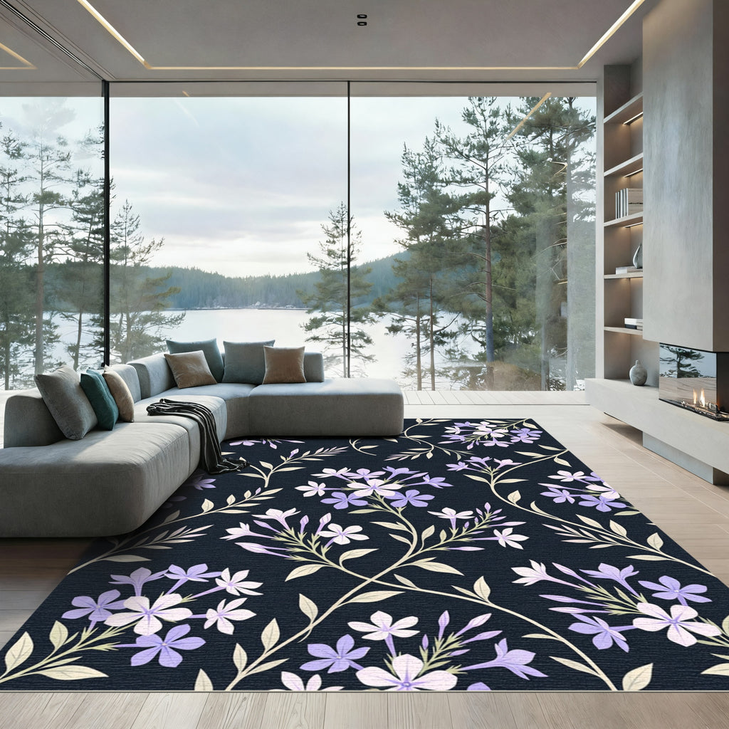 Elegant Lavender Floral Midnight Meadow Rug