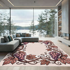 Ornate Brown Grape Vine Border Rug