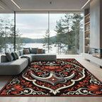 Ornate Crimson Lotus Anchor Tapestry Rug