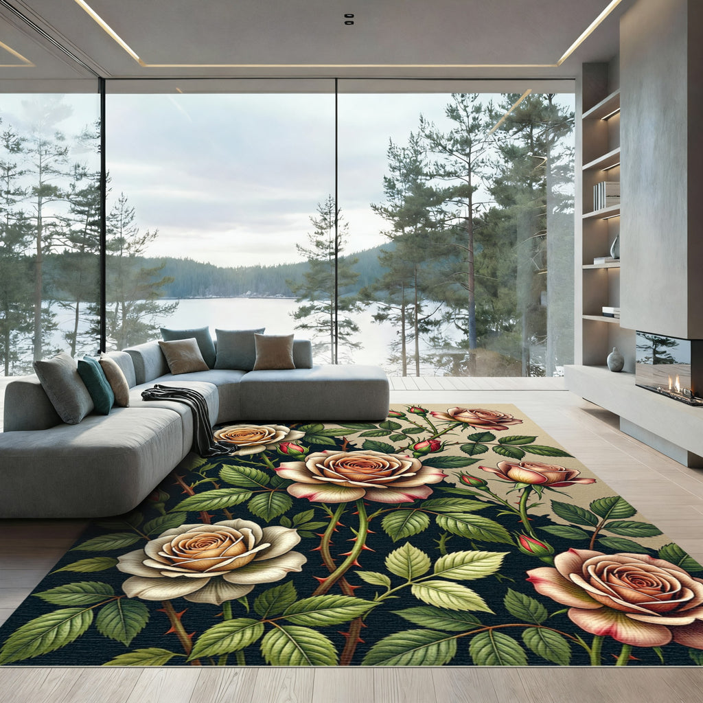 Elegant Dusty Rose Botanical Floral Rug