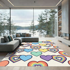 Rainbow Heart Layered Geometric Illustration Rug