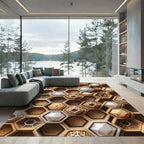 Geometric Honeycomb Faceted Wood Rug