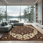 Ornate Gold Floral Symmetry Medallion Rug