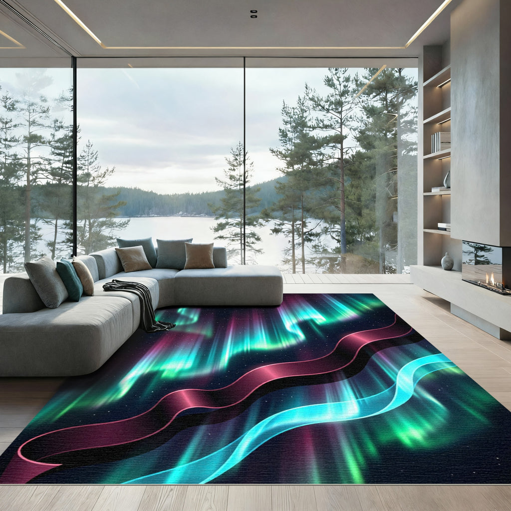 Luminous Northern Lights Fluid Wave Rug