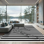 Bold Black White Intertwined Stripes Rug
