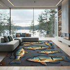 Blue Fish On Industrial Steel Wall Rug