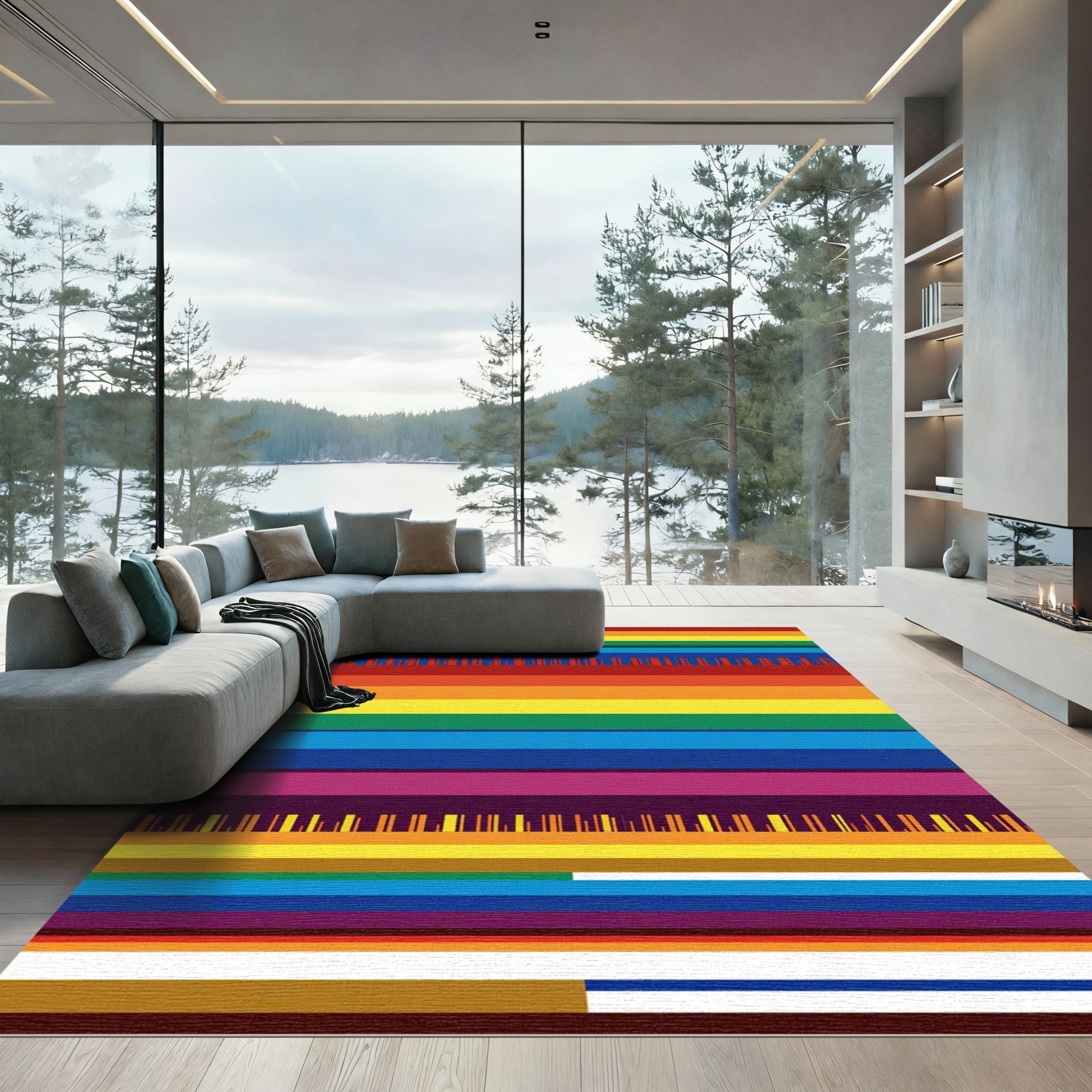Rainbow Stripe Composition Art Rug