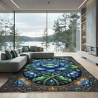 Ornate Blue Lotus Botanical Art Rug