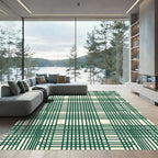 Dark Green White Intersecting Grid Rug