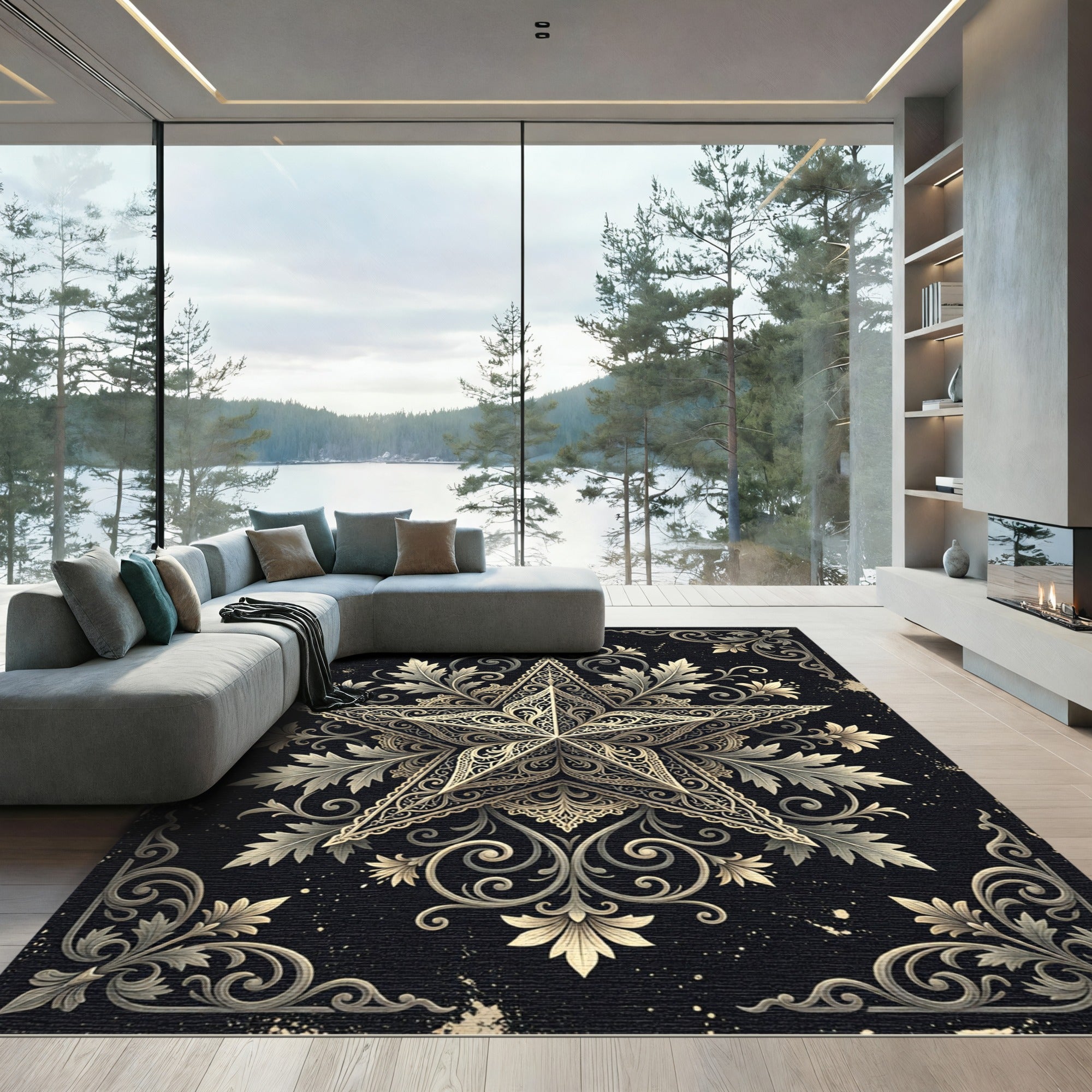 Ornate Golden Star Baroque Filigree Rug
