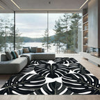 Monstera Leaves Foliage Black and White Rug