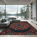 Elegant Crimson Floral Wreath Art Rug