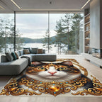 Ornate Golden Cat Portrait Rug