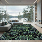 Dark Emerald Gothic Rose Thorn Trellis Rug