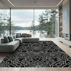 Black White Medallion Archway Pattern Rug