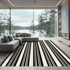 Bold Black White Linear Barcode Rug