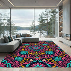Pink Teal Gold Floral Swirl Rug