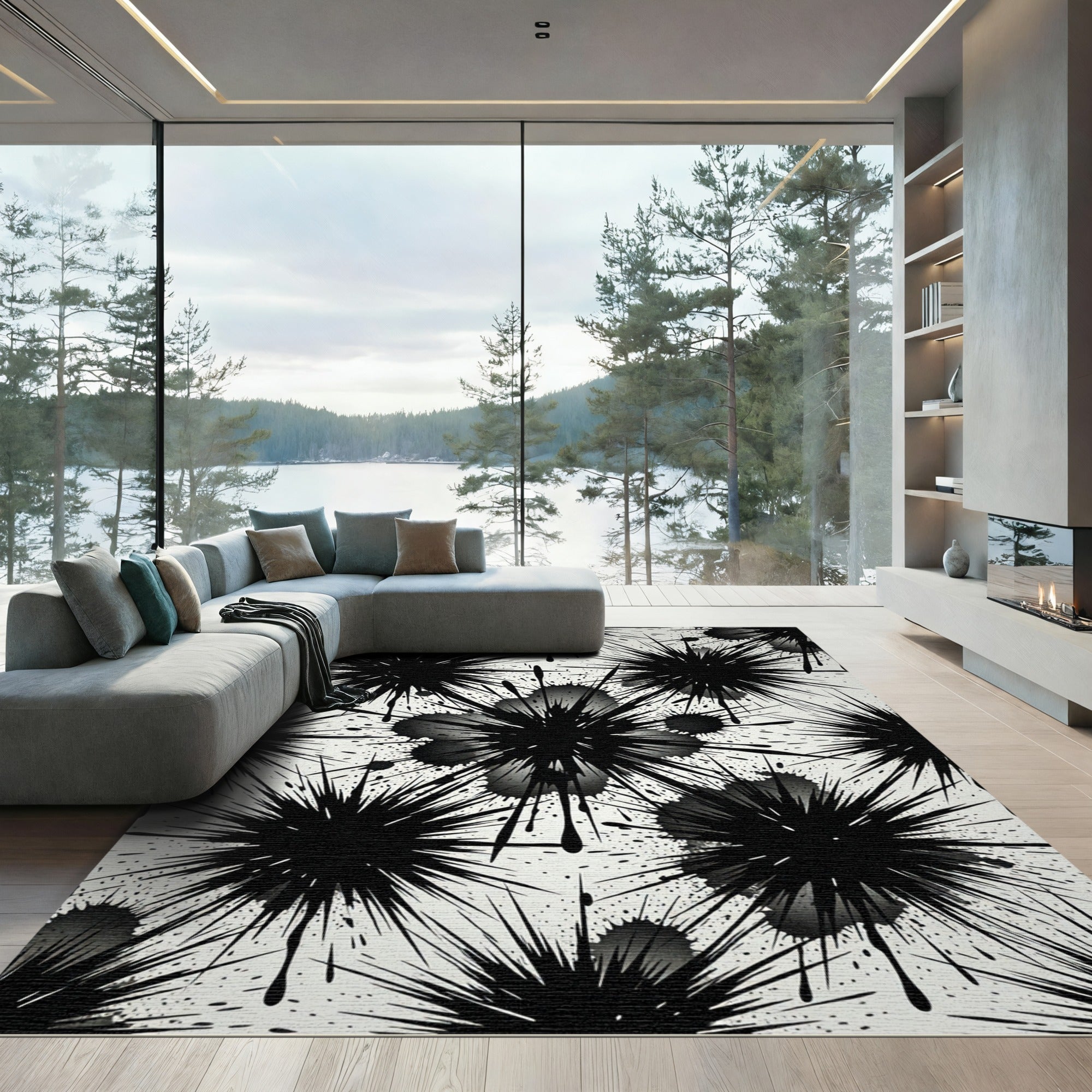 Black Ink Splatter Starburst Rug