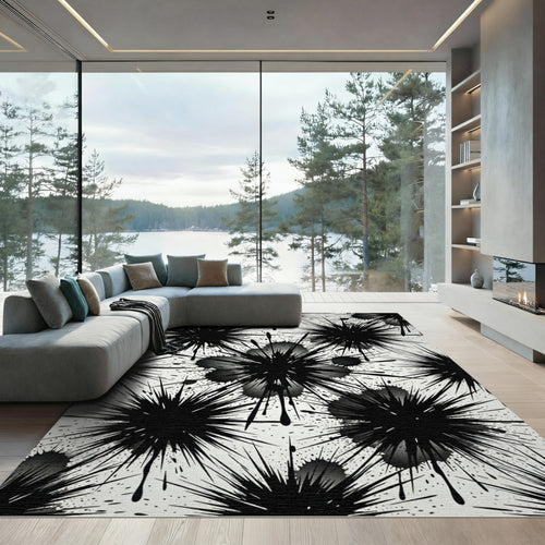 Black Ink Splatter Starburst Rug