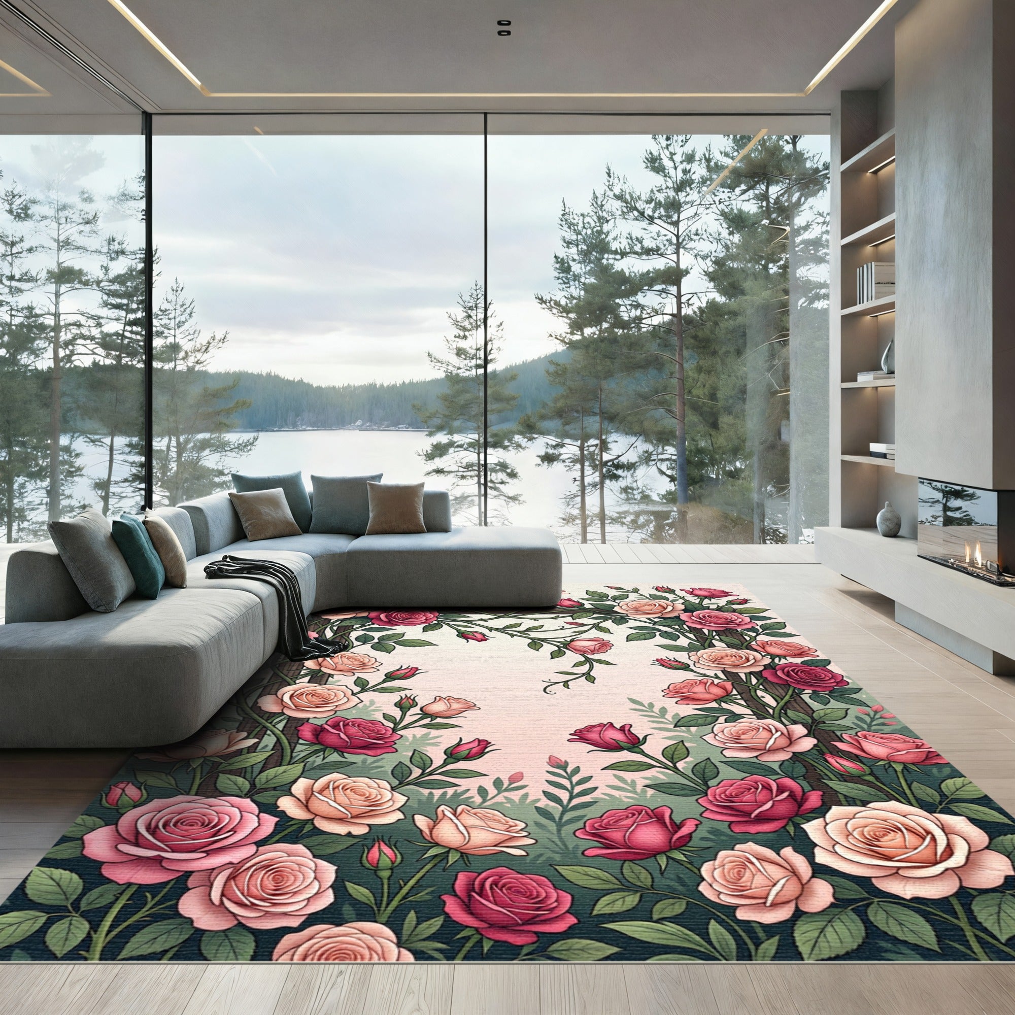 Pink Rose Trellis Garden Accent Rug