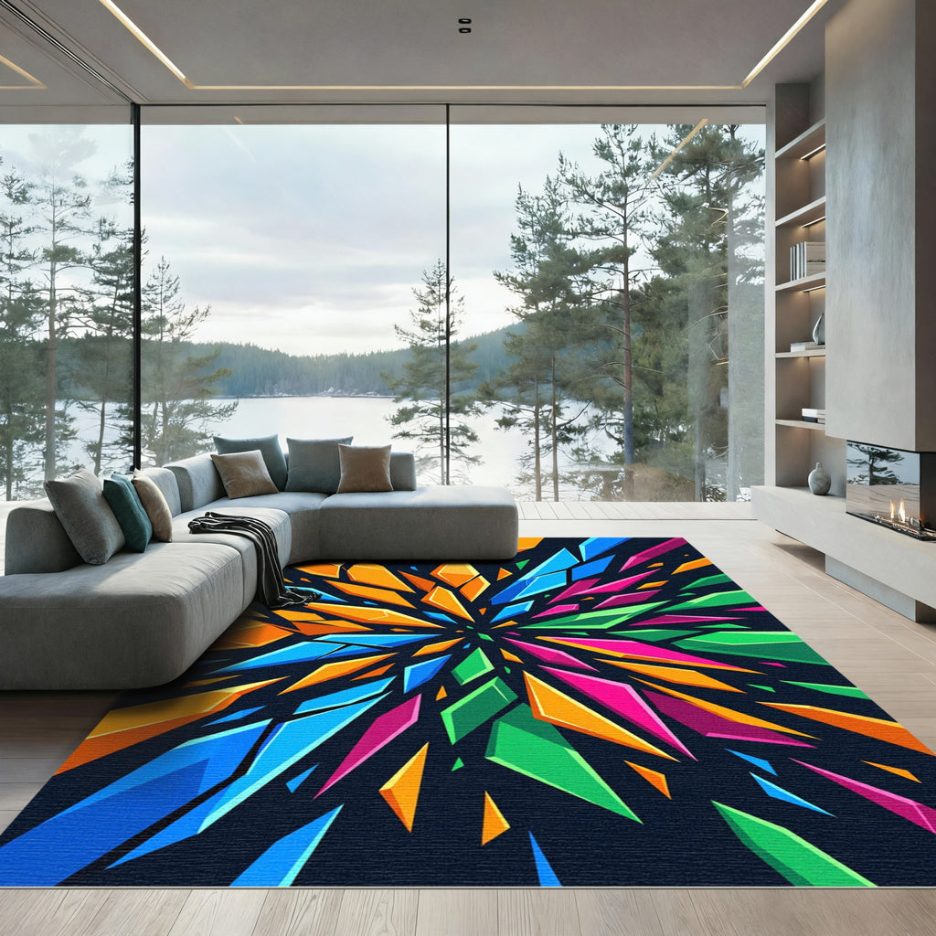 Vibrant Geometric Shards Abstract Art Rug
