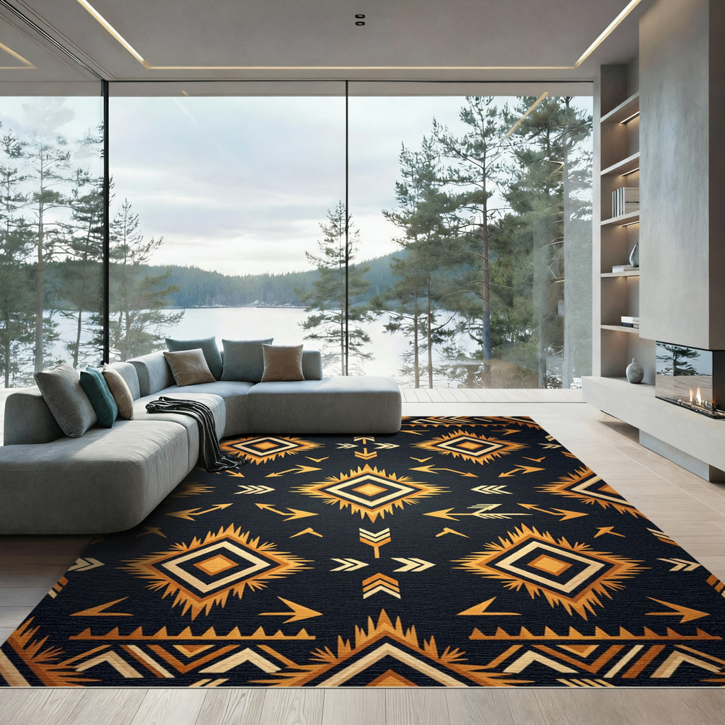 Tribal Sunburst Arrow Dark Rug