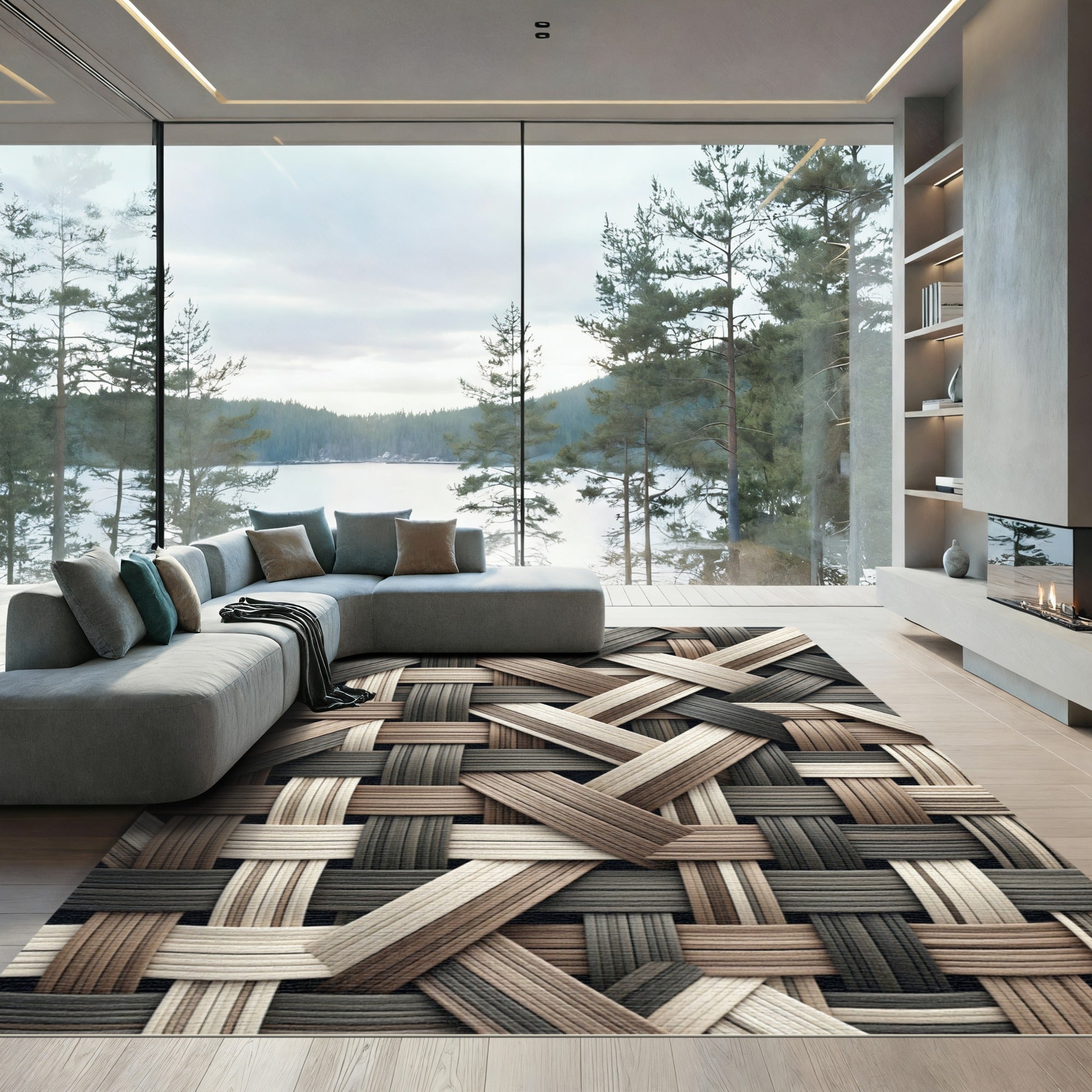 Industrial Neutral Toned Woven Basketweave Rug