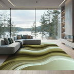Modern Olive Green Abstract Wavy Rug