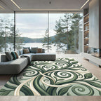 Green Swirling Vine Leaf Artwork Rug