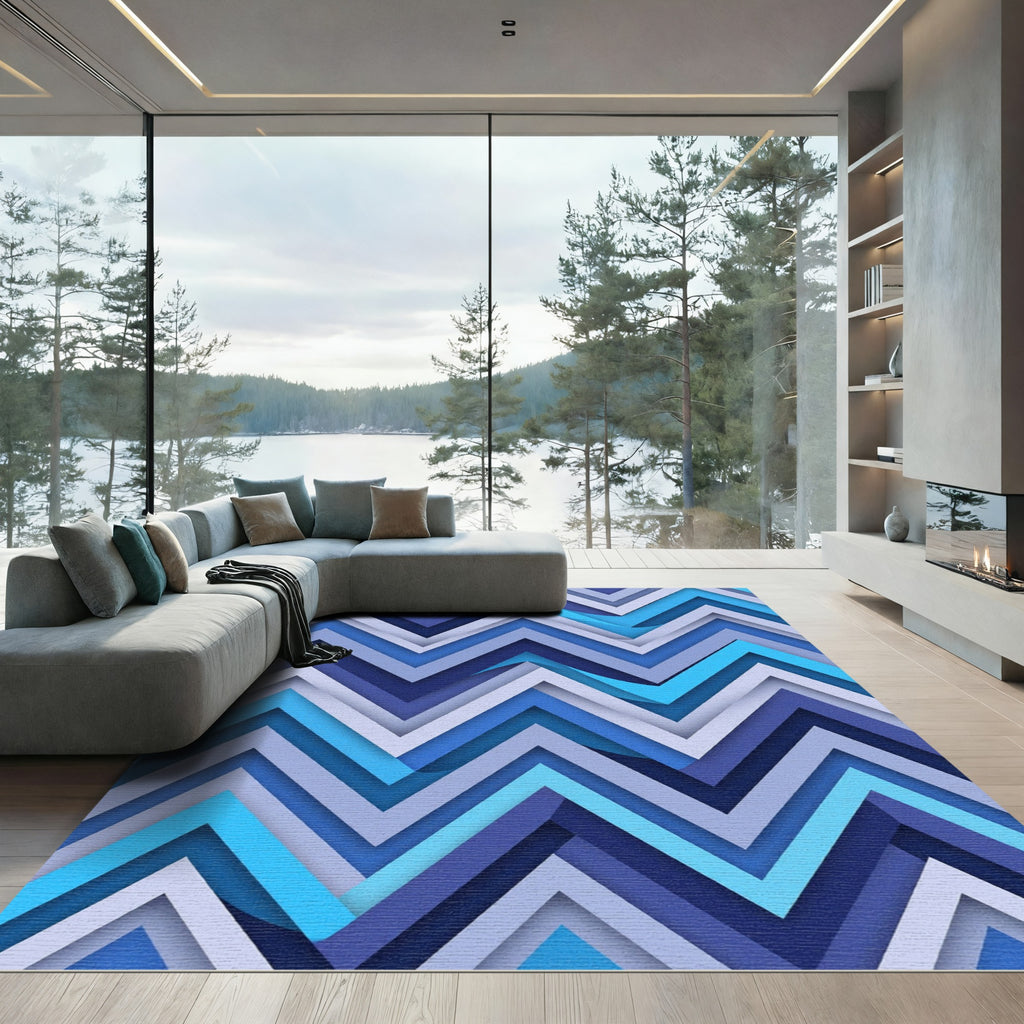 Blue Gradient Chevron Layered Accordion Rug