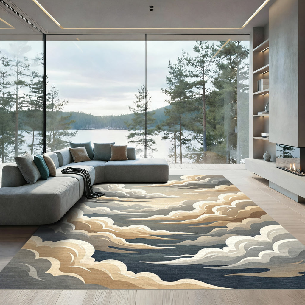 Ethereal Beige and Slate Cloudscape Rug