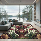 Midnight Burgundy Iris and Rose Bouquet Rug