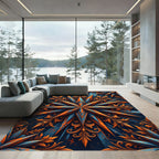 Deep Blue Orange Starburst Foliage Rug