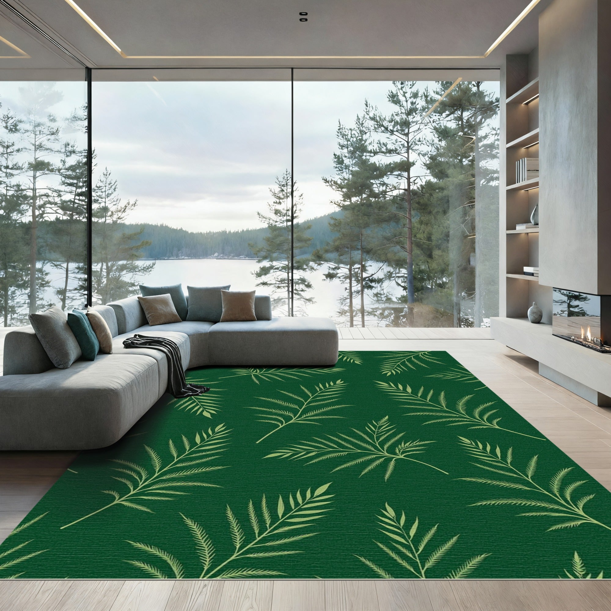 Emerald Green Palm Frond Silhouette Rug