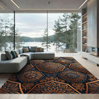 Dark Orange Hexagonal Medallion Inlay Rug