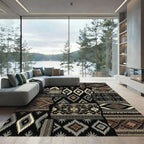 Geometric Tribal Patchwork Black Tan Rug