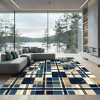 Coastal Navy Blue Plaid Ocean Shore Rug