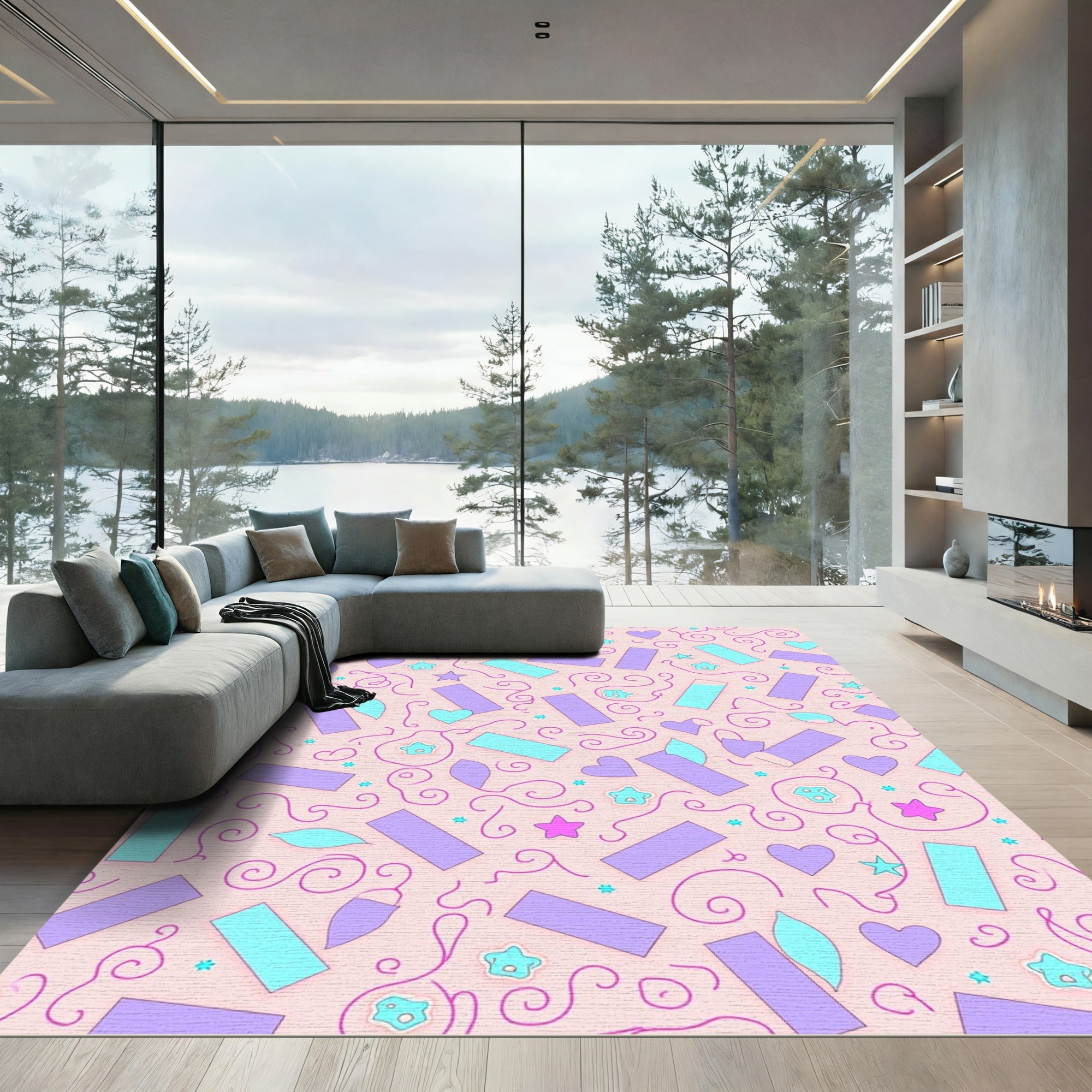 Pastel Confetti Hearts Stars Rectangles Rug