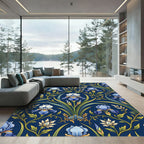 Vibrant Blue Iris Floral Garden Rug