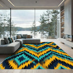 Bold Teal Yellow Ikat Chevron Rug