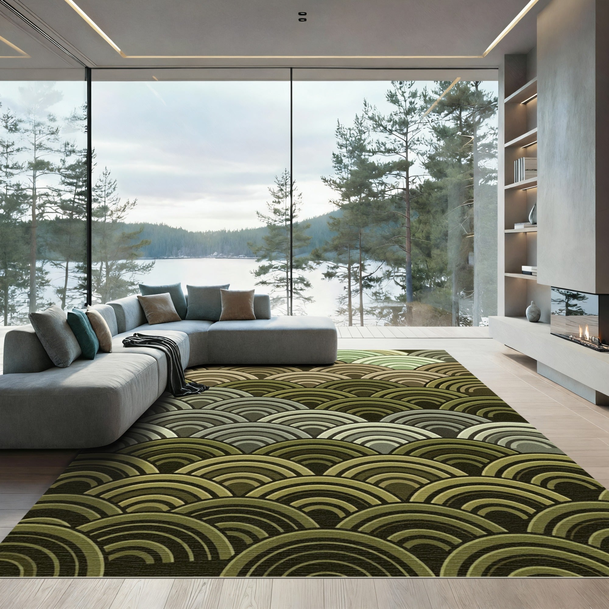 Earthy Tones Scalloped Wave Rug