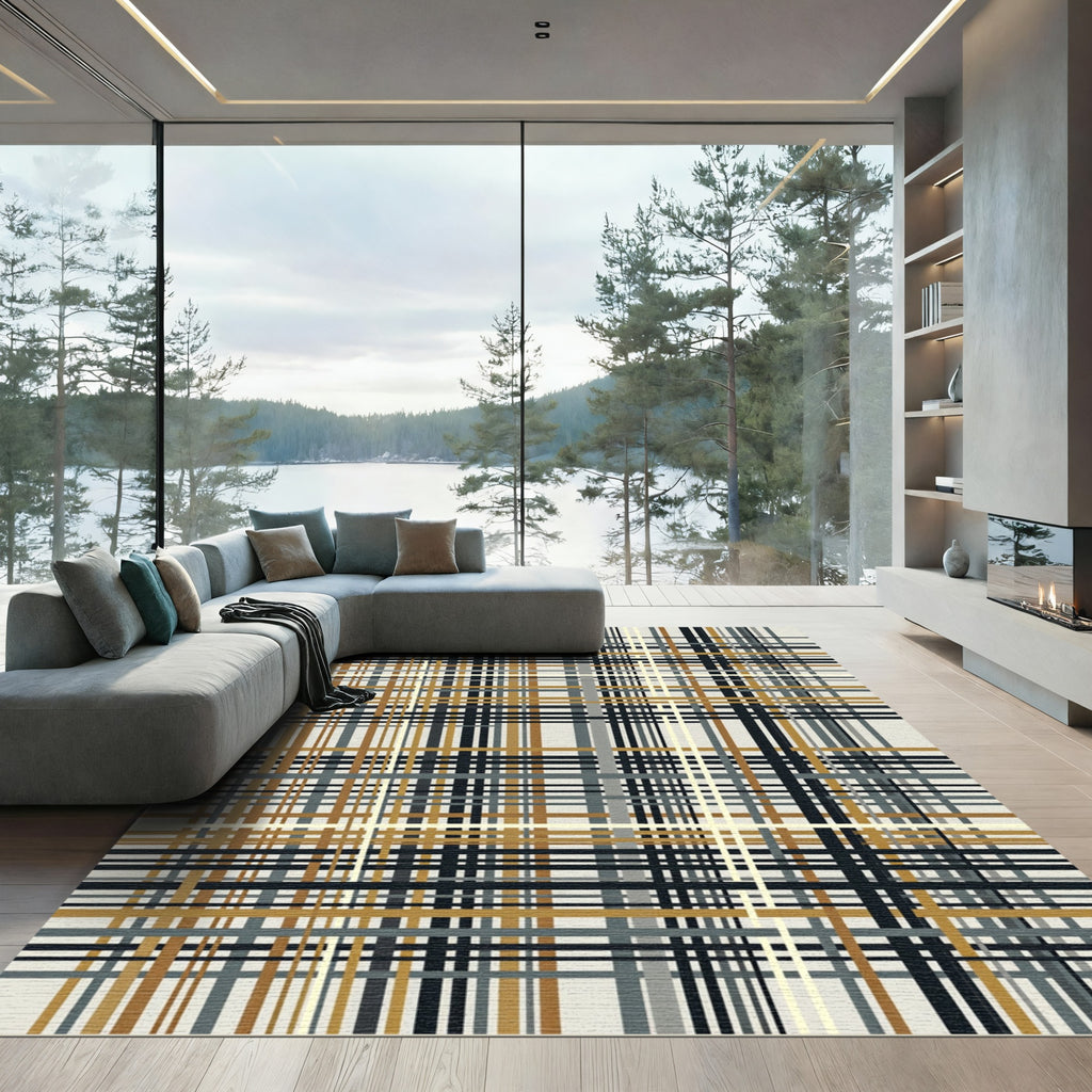 Modern Earthy Tone Plaid Weave Rug