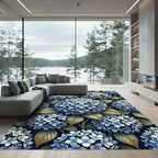 Deep Blue Hydrangea Floral Garden Rug